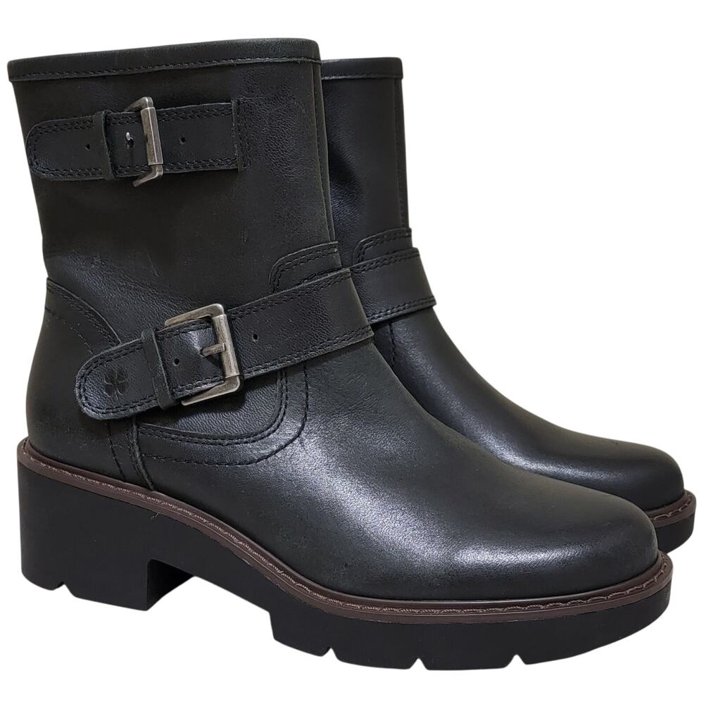 Lucky Brand Women Migyn Block Heel Moto biker Booties Size US 5M Black Leather